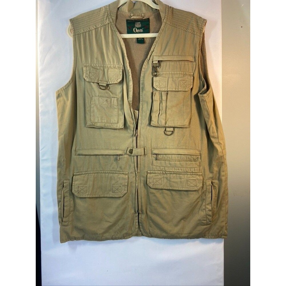 ORVIS MENS MEDIUM TAN FLY FISHING VEST BACK POCKETS
